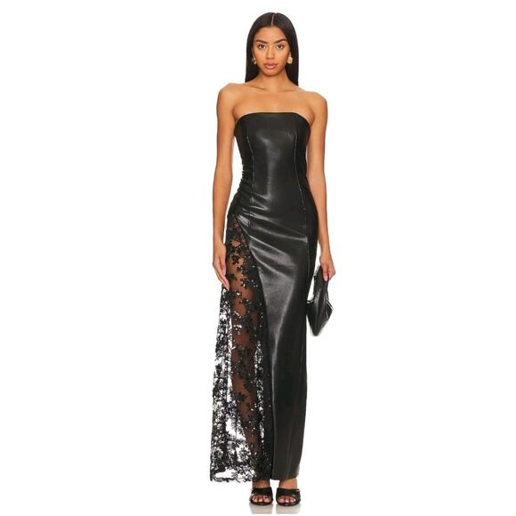 ALICE + OLIVIA Retha strapless vegan leather black sequined gown Maxi Dress Sz 0 - Picture 9 of 16